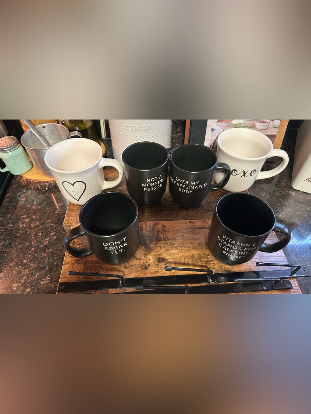 Ceramic Coffee Mug Set of 6 Black and White Novelty Designs